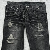 Hearujoy Y2K Washed Jeans Gothic Retro Micro Flared Double Waisted Lace Up Pants Men Women Streetwear High Quality Design Sense Trousers